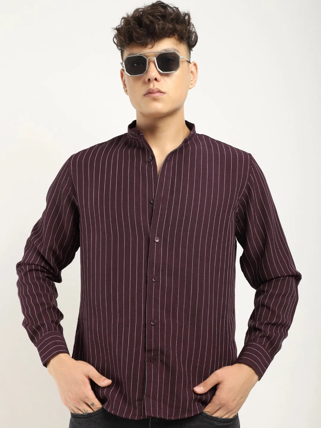 Fabric Linen Wine Stitch Full Sleeve Shirt