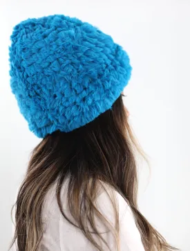 Faux Fur Plush Hat - Peacock Blue