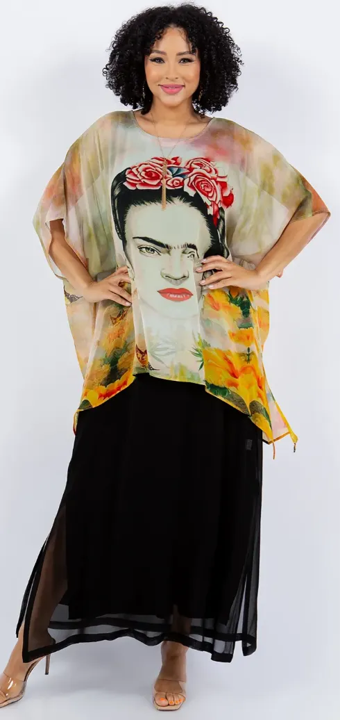 Frida Kahlo Our Artists Icon Oversize Tunic Top Lagenlook Boho Hippie Chic SML-6X 