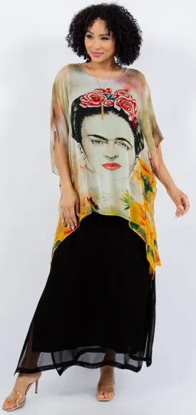 Frida Kahlo Our Artists Icon Oversize Tunic Top Lagenlook Boho Hippie Chic SML-6X 