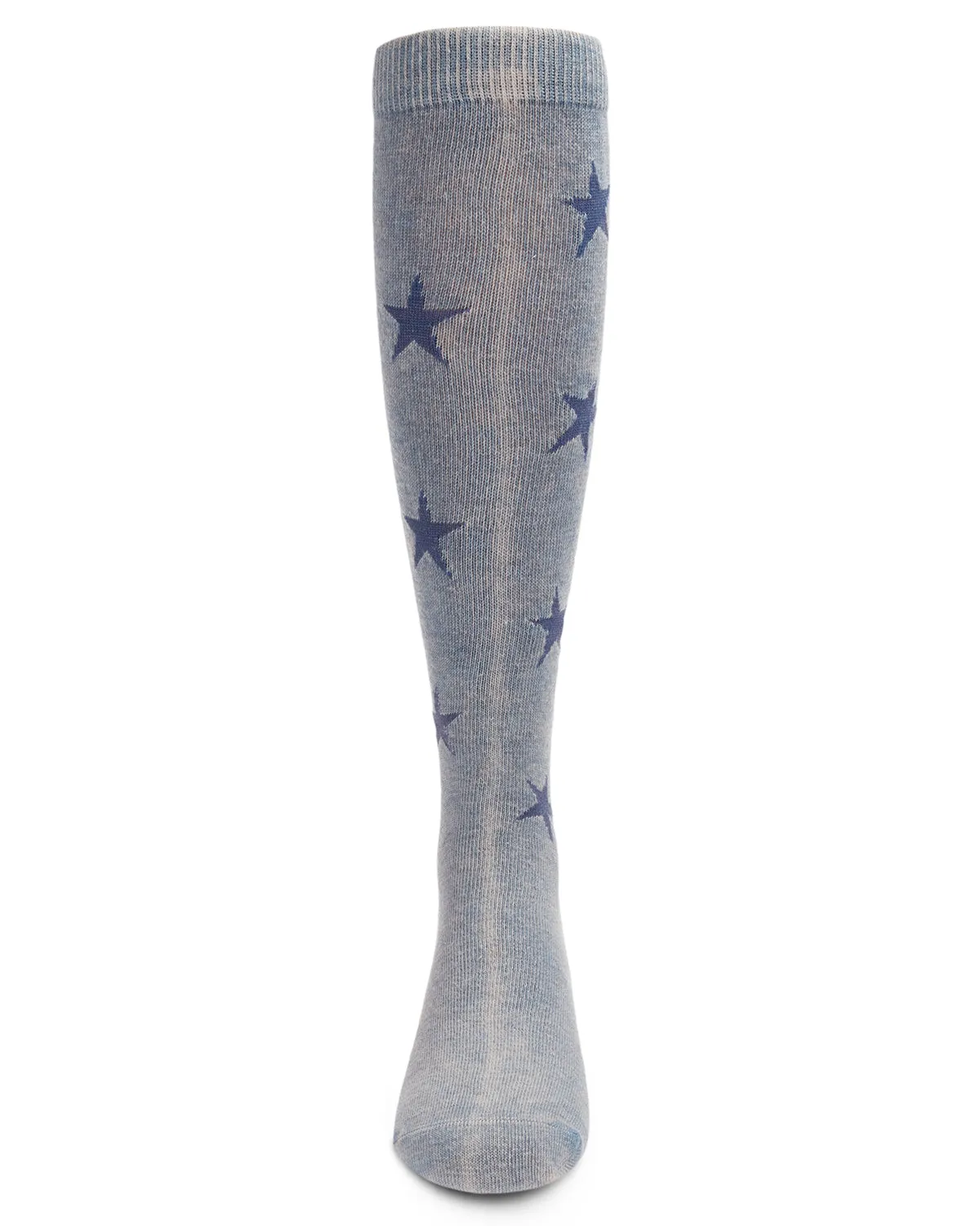 Girls' Acid Wash Denim Star Cotton Blend Knee High Socks