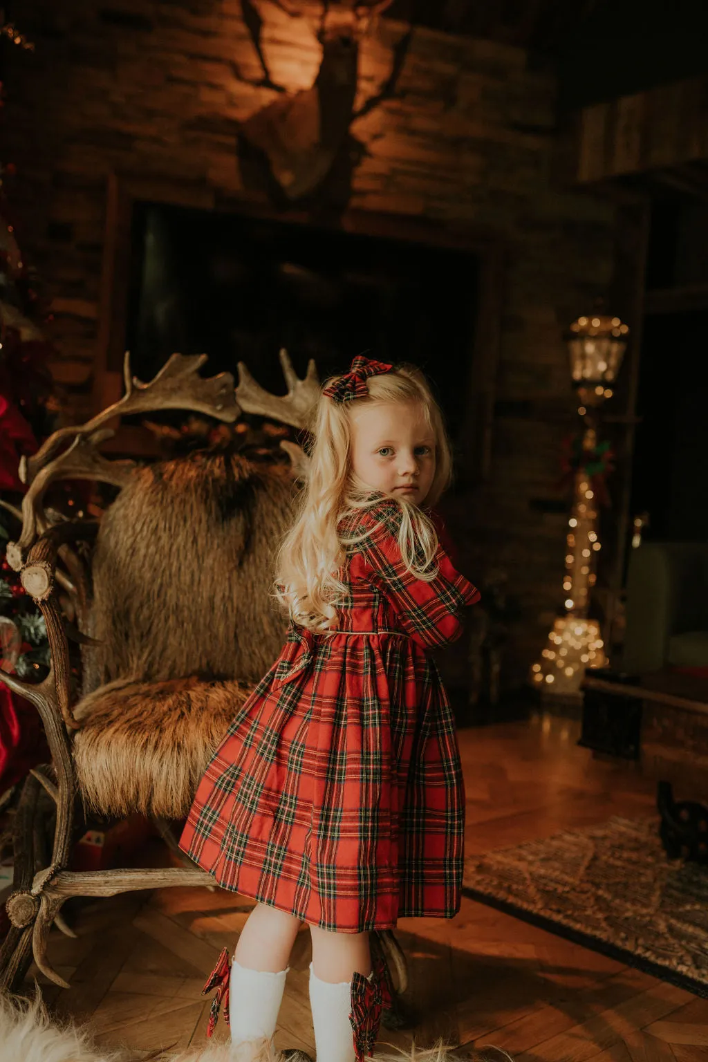 Girls Red Tartan Hair Bow