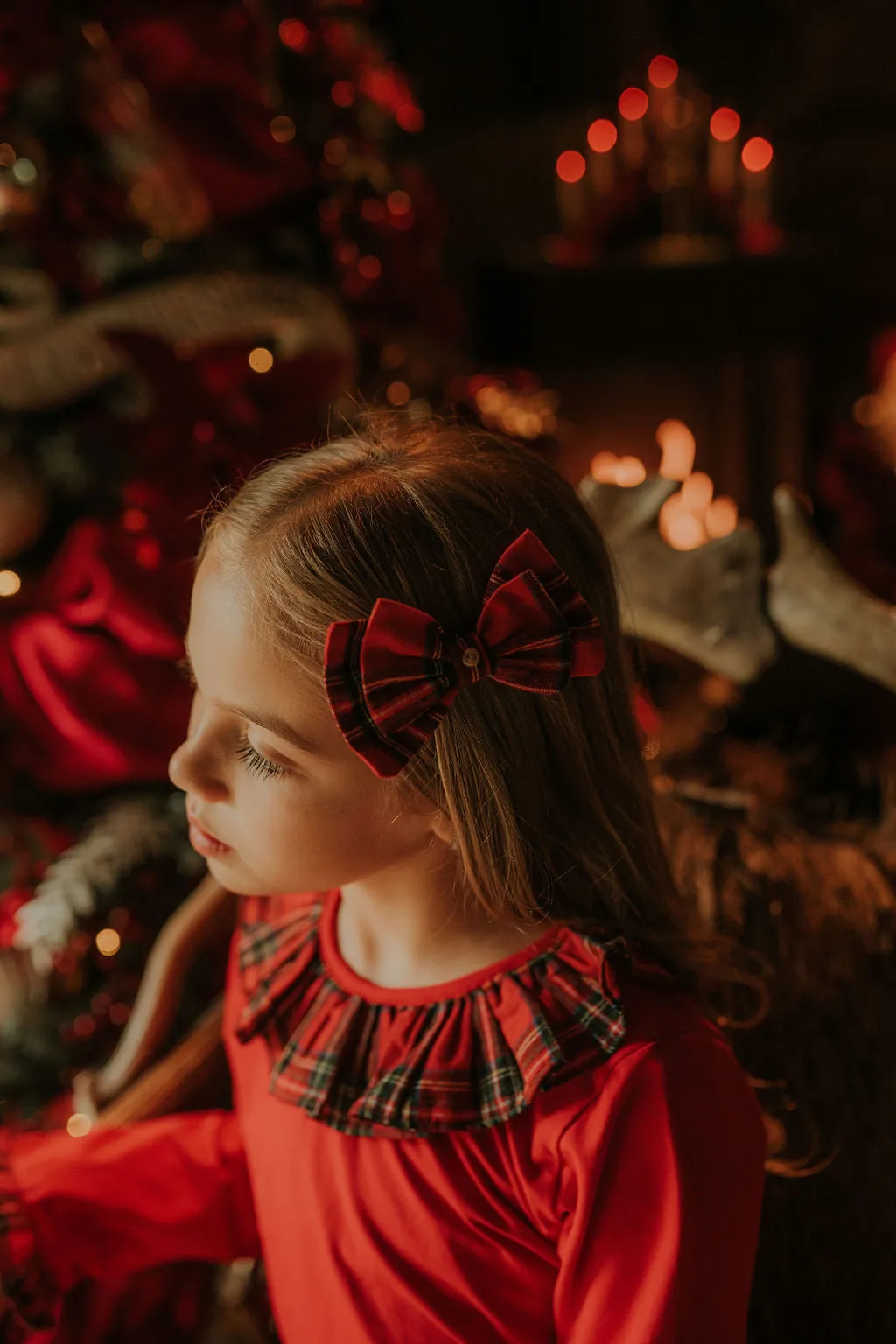 Girls Red Tartan Hair Bow