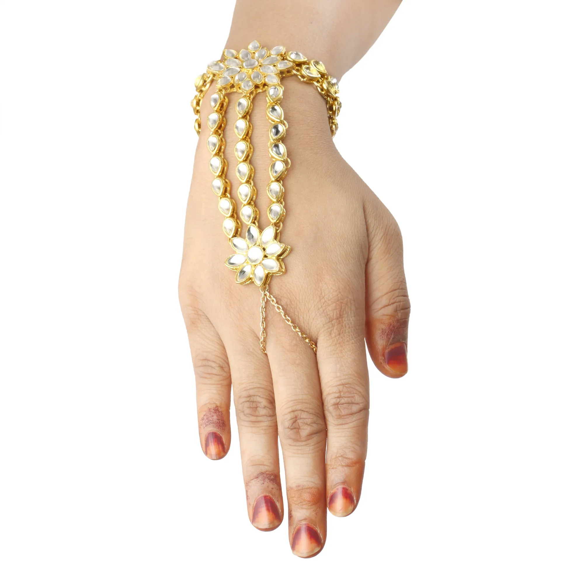 Gold-Plated Kundan Chain Hathphool