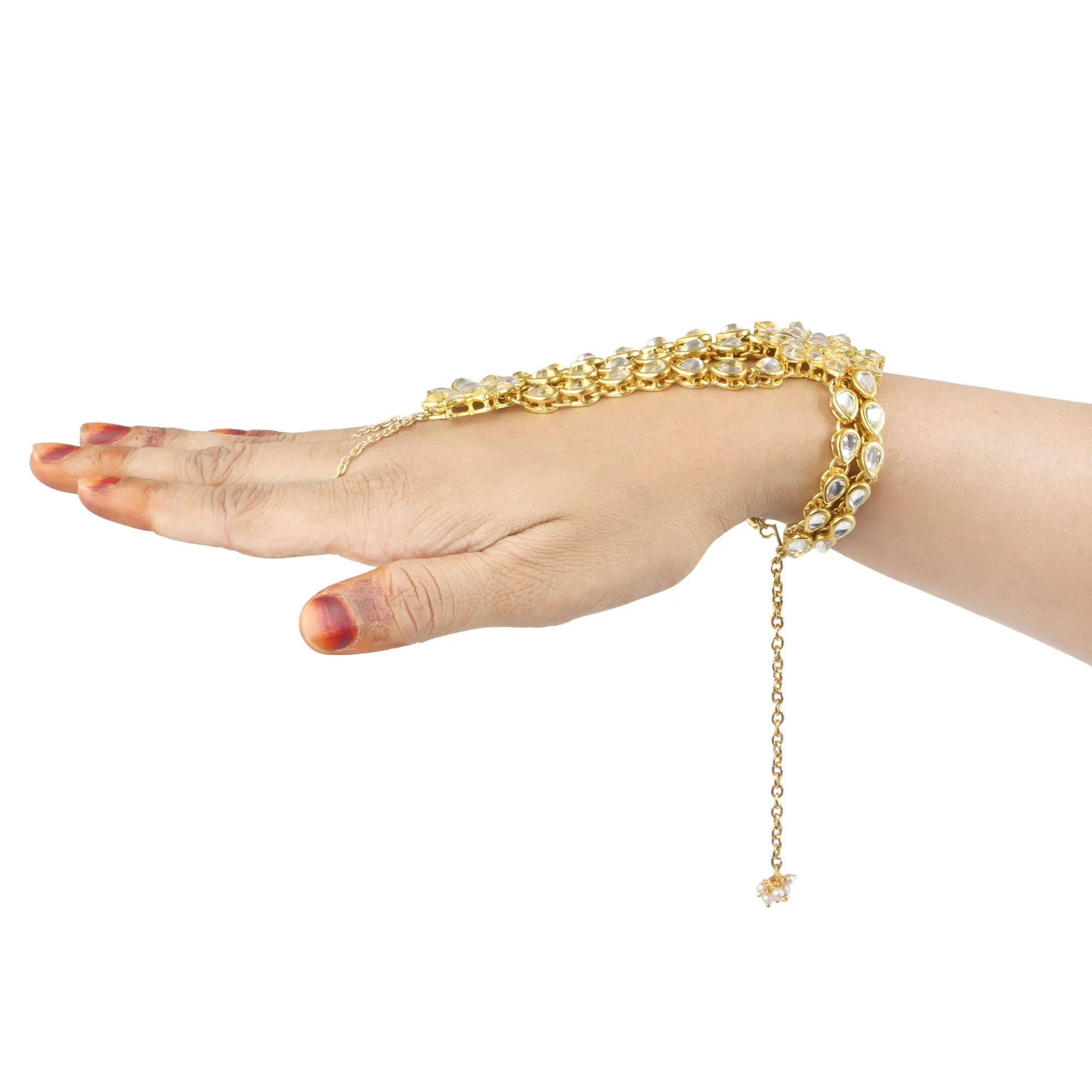 Gold-Plated Kundan Chain Hathphool