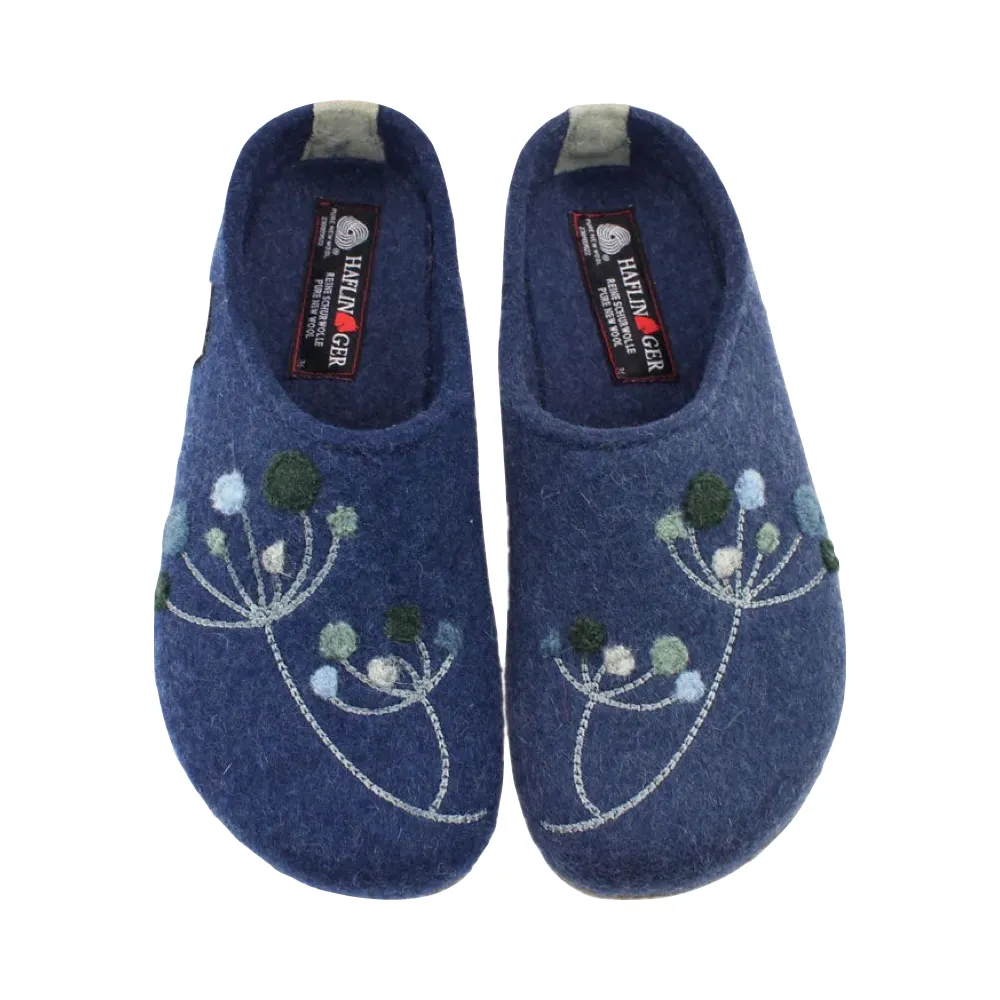 Haflinger Women's Amaya Flowers Wool Clog in Jeans Blue