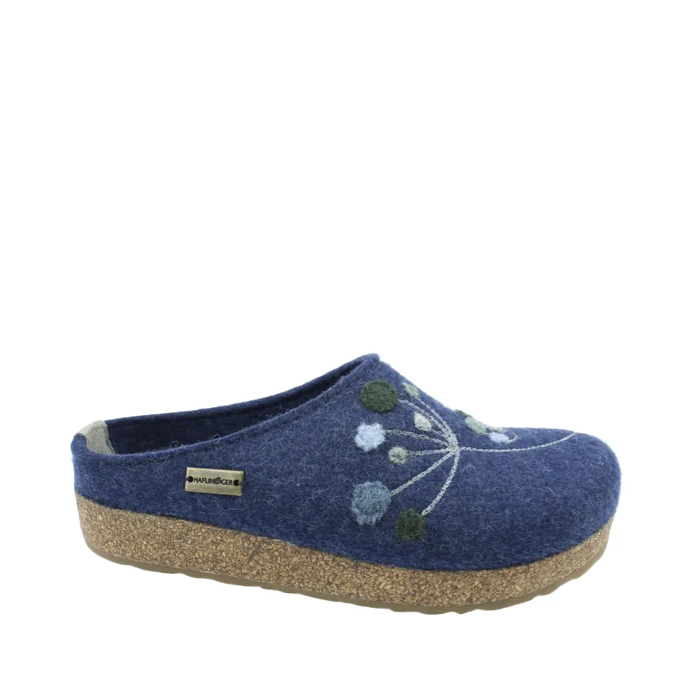 Haflinger Women's Amaya Flowers Wool Clog in Jeans Blue