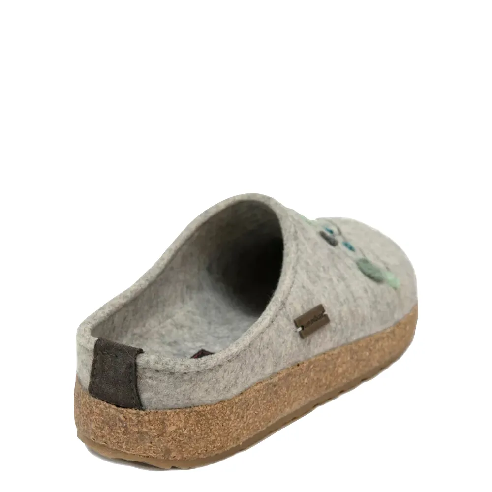 Haflinger Women's Amaya Flowers Wool Clog in Silver Grey