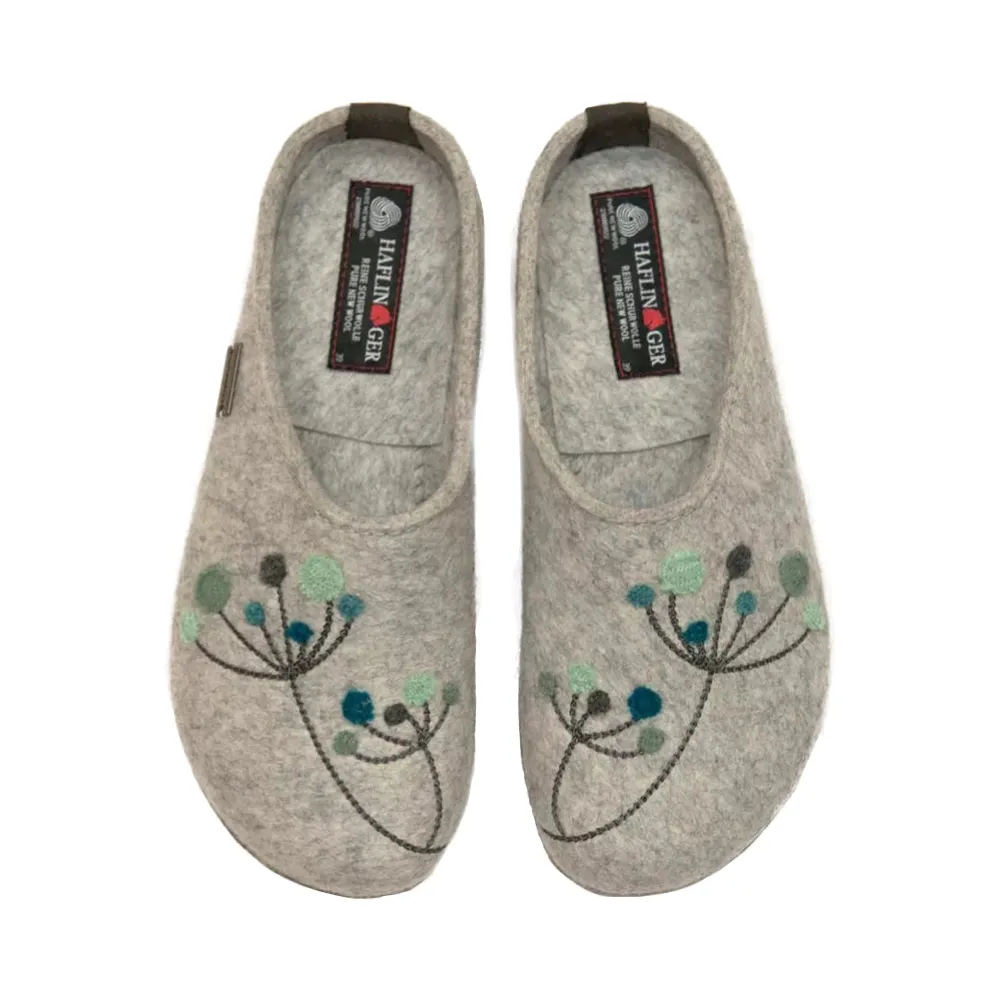 Haflinger Women's Amaya Flowers Wool Clog in Silver Grey