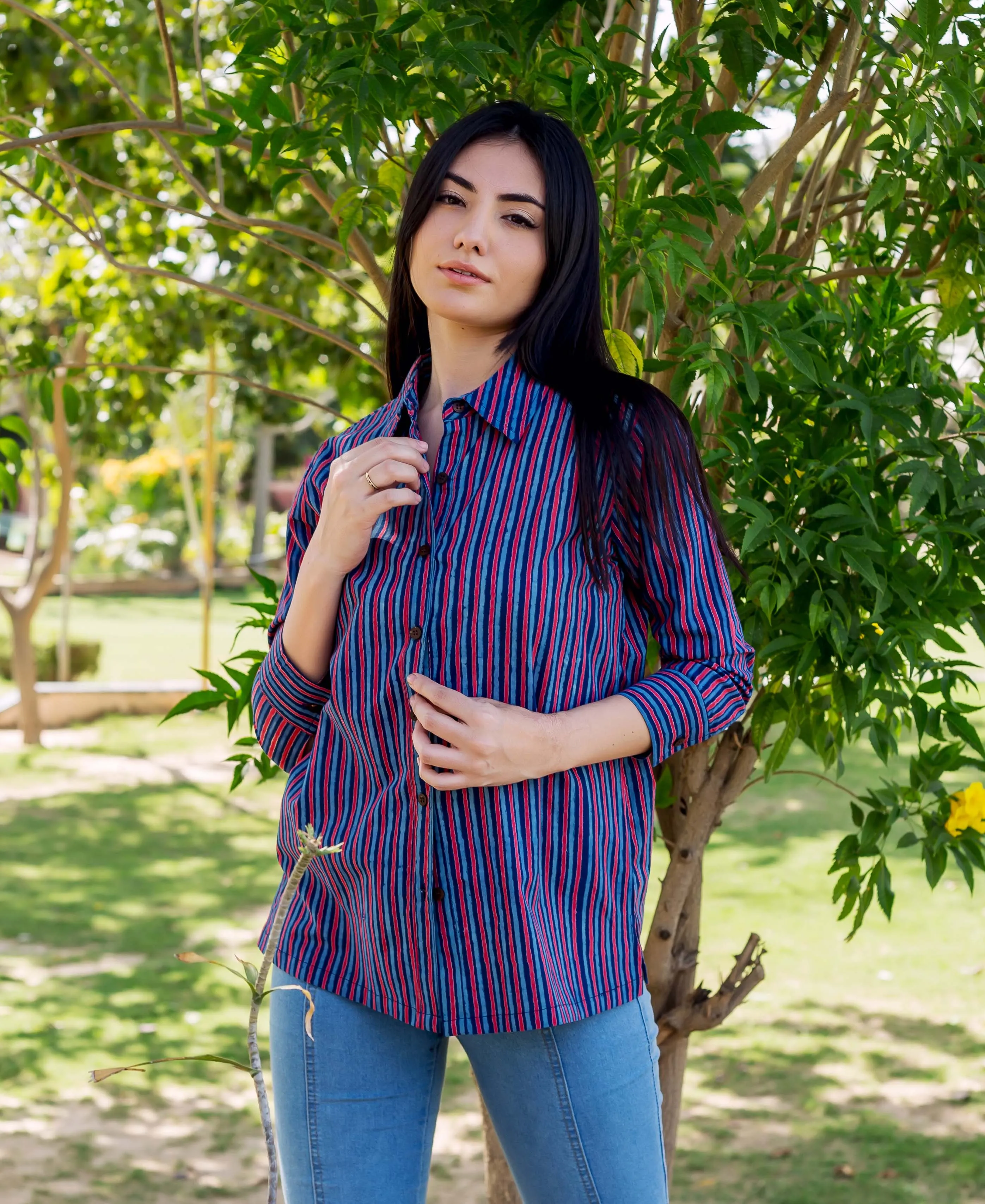 Indigo and Red Striped Kiara Shirt