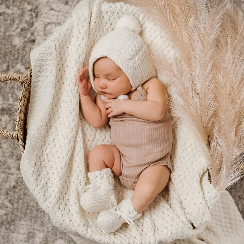 Ivory Merino Wool Bonnet & Booties