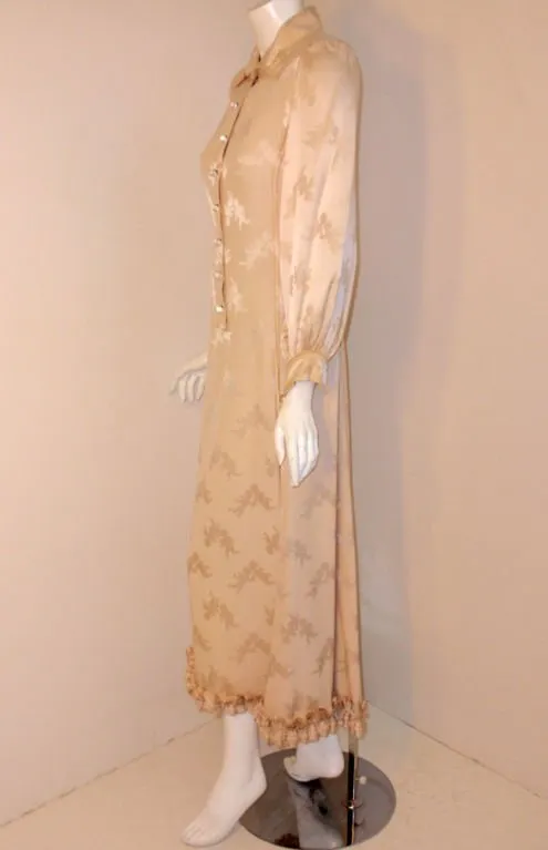 JAMES GALANOS 1970s Cream Silk Cocktail Dress with Angel Print