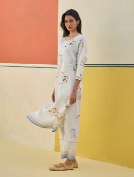 Kera Floral Hand-Embroidered Kurta - Ivory