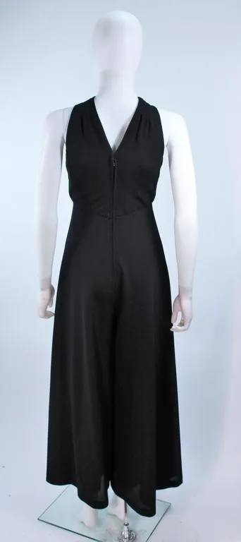 LEO NARDUCCI 1970s Criss Cross Black Wool Jumpsuit Size 4