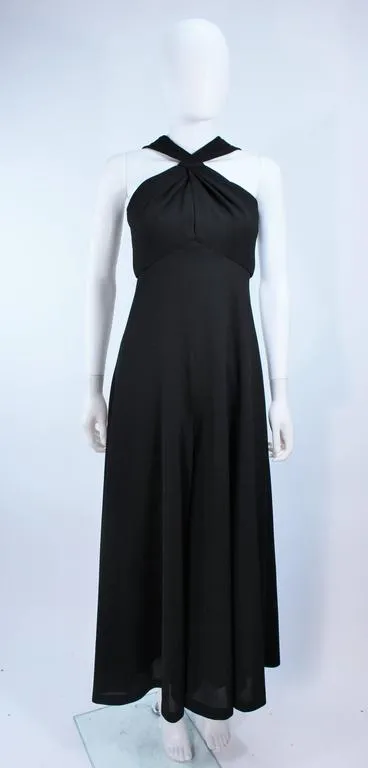 LEO NARDUCCI 1970s Criss Cross Black Wool Jumpsuit Size 4