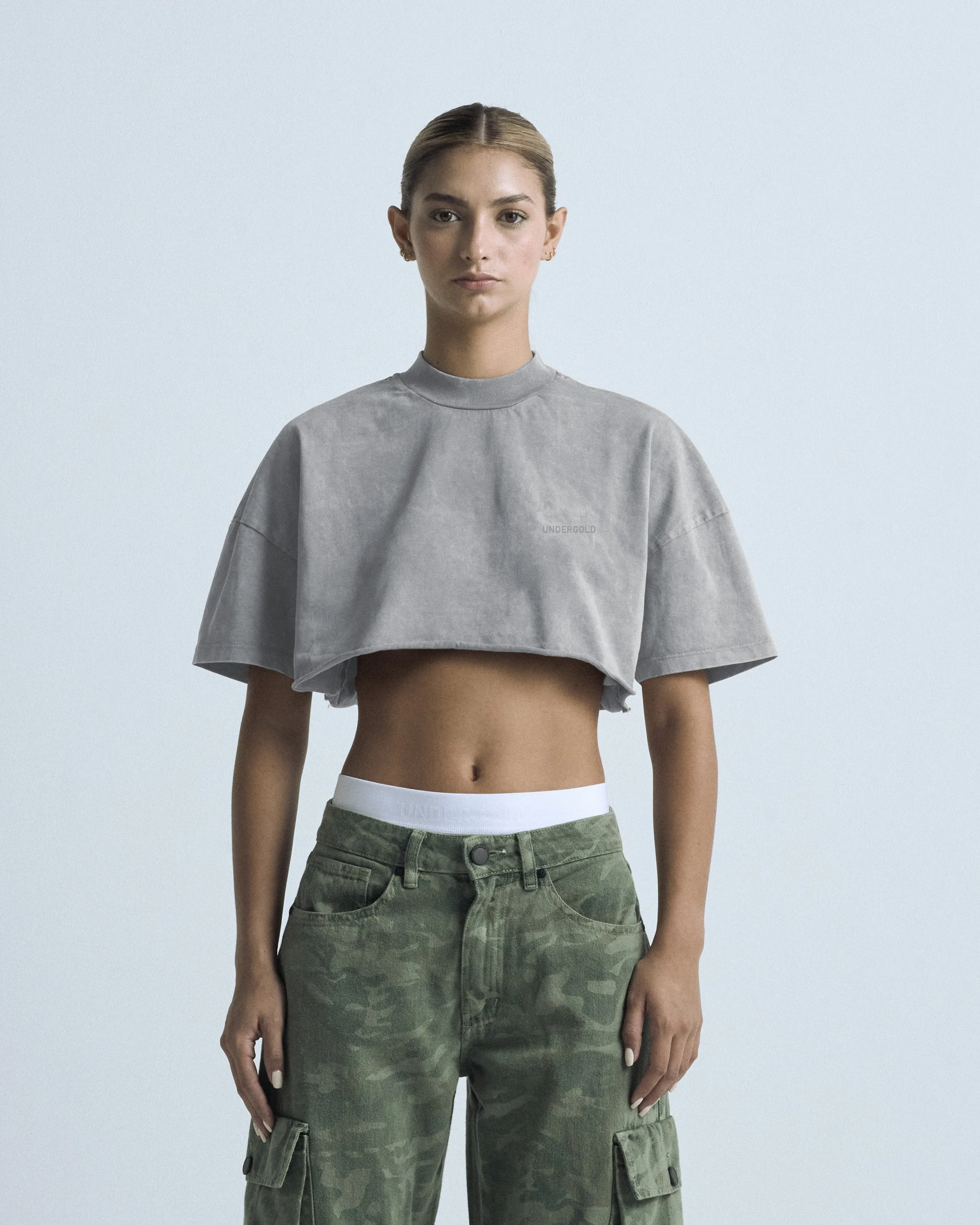 Line Logo Crop Top Washed Gray