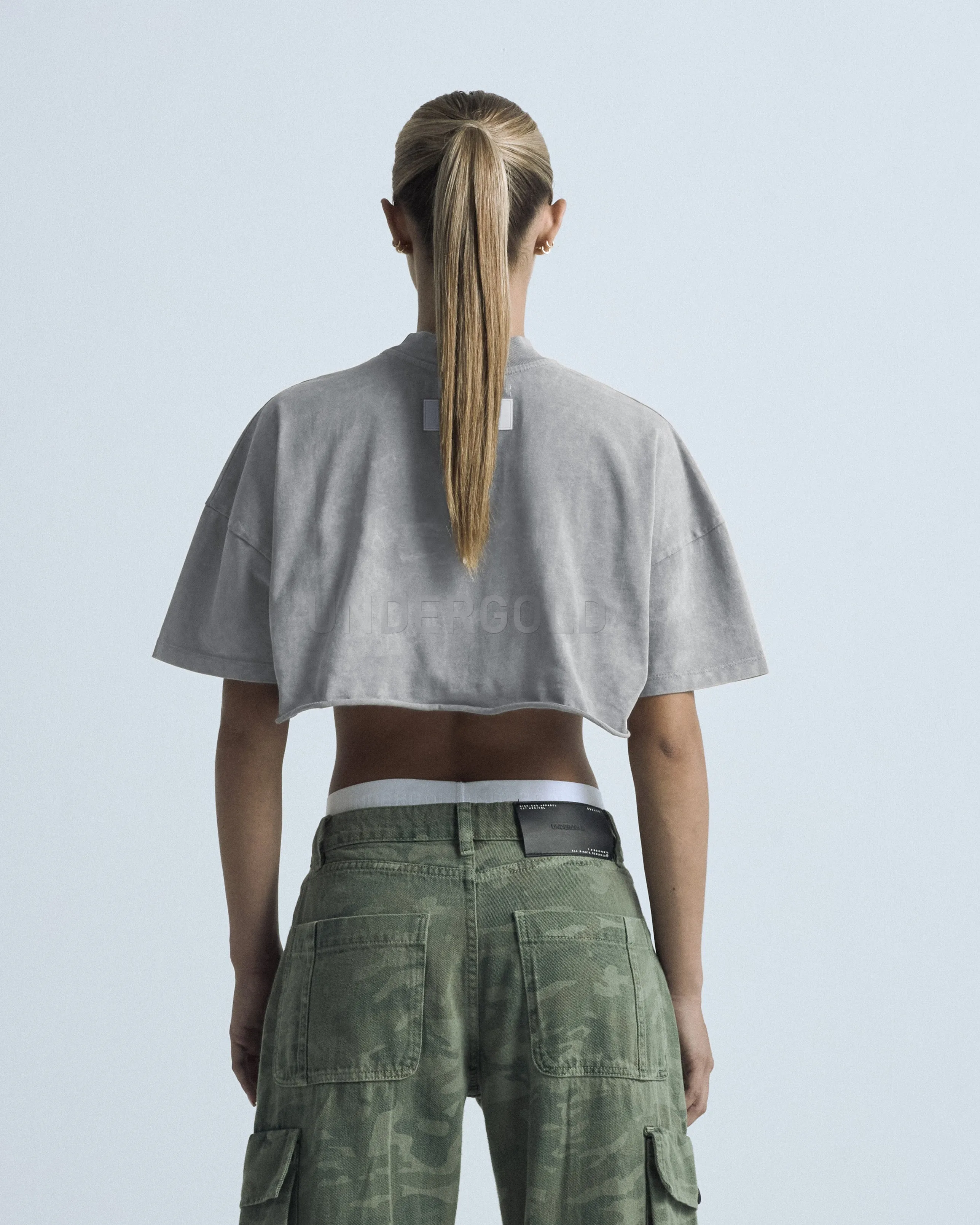 Line Logo Crop Top Washed Gray