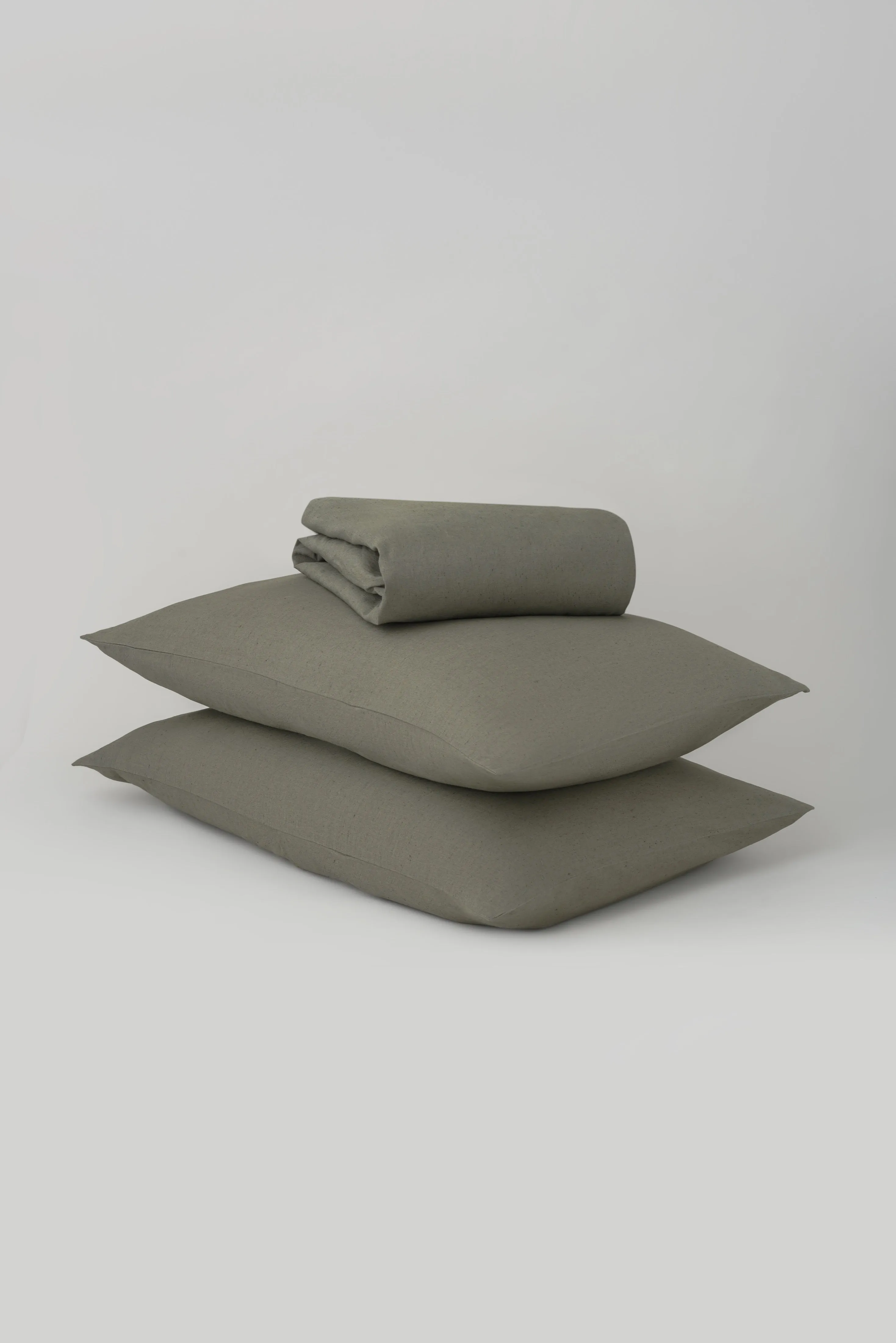 Linen Fitted Sheet and Pillowcase Set in Dusty Olive