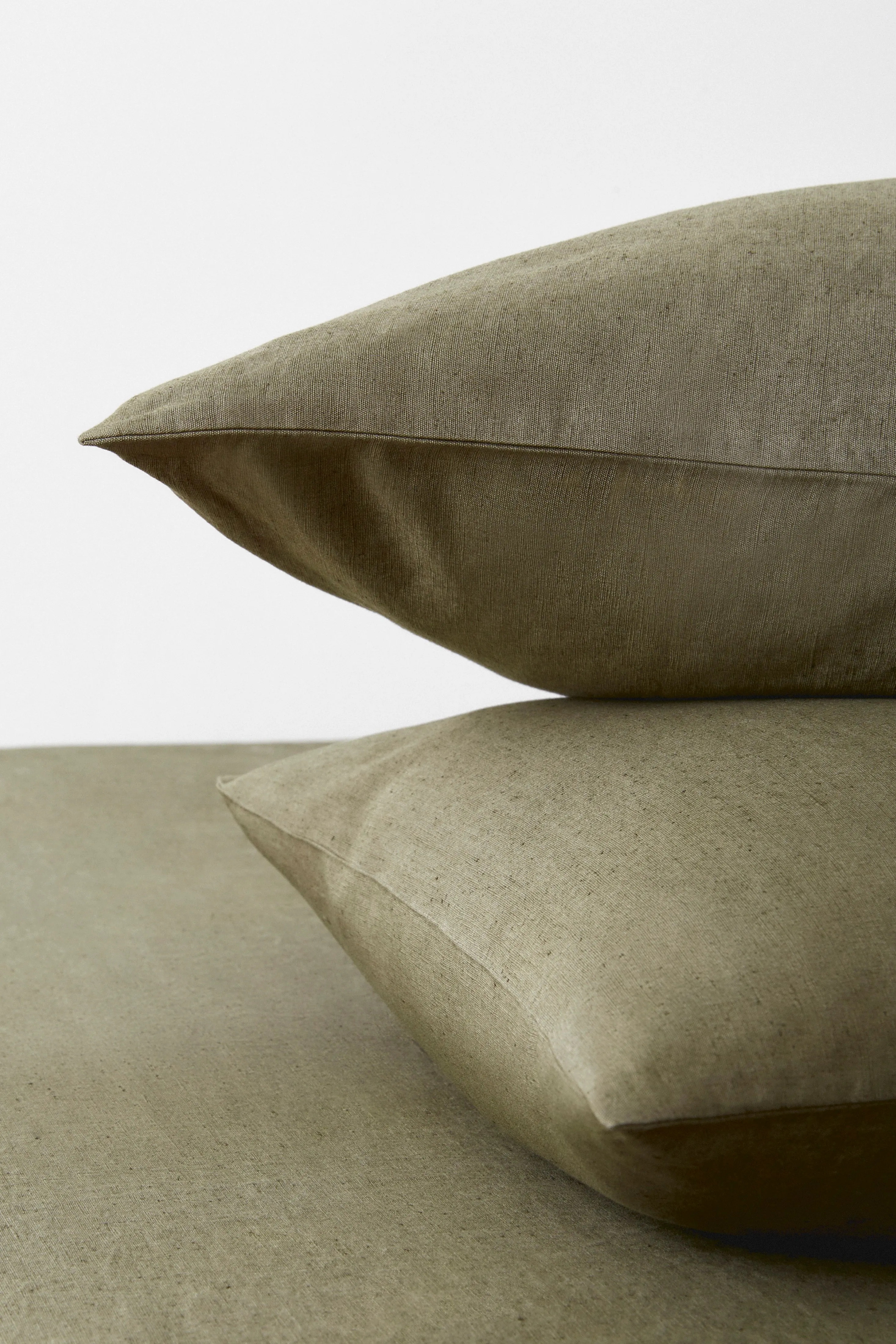 Linen Fitted Sheet and Pillowcase Set in Dusty Olive