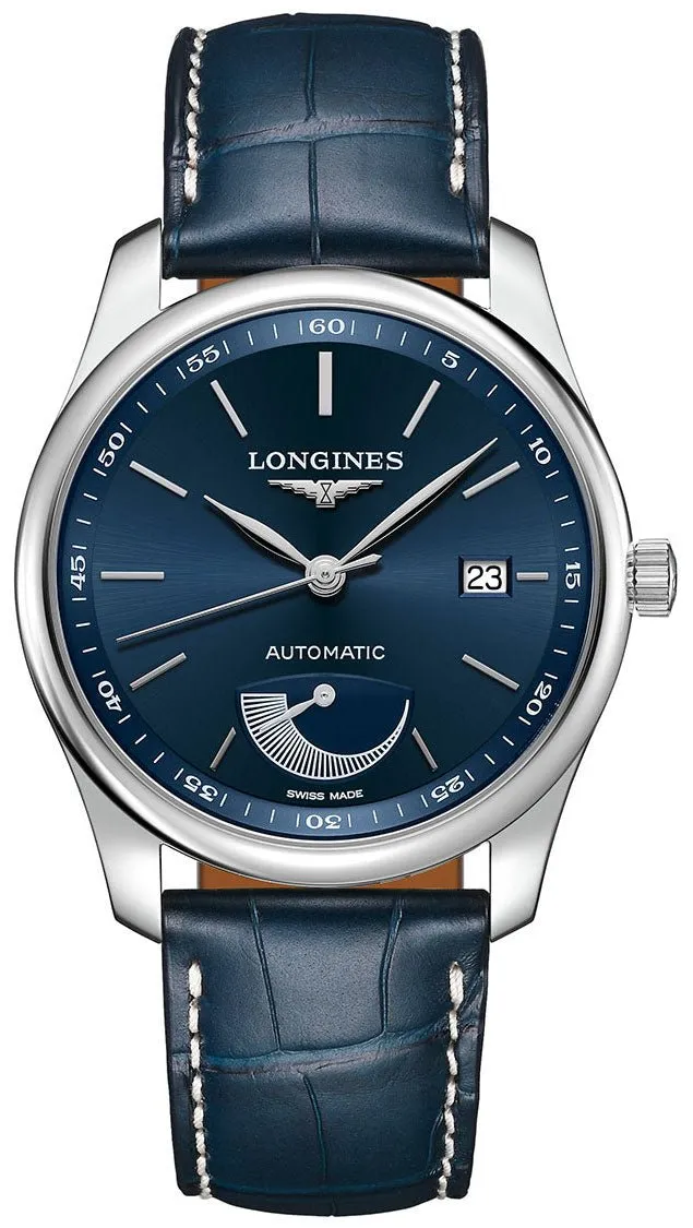 Longines Master Collection Power Reserve Automatic Stainless Steel Blue Dial Blue Leather Strap Date Mens Watch L2.908.4.92.0