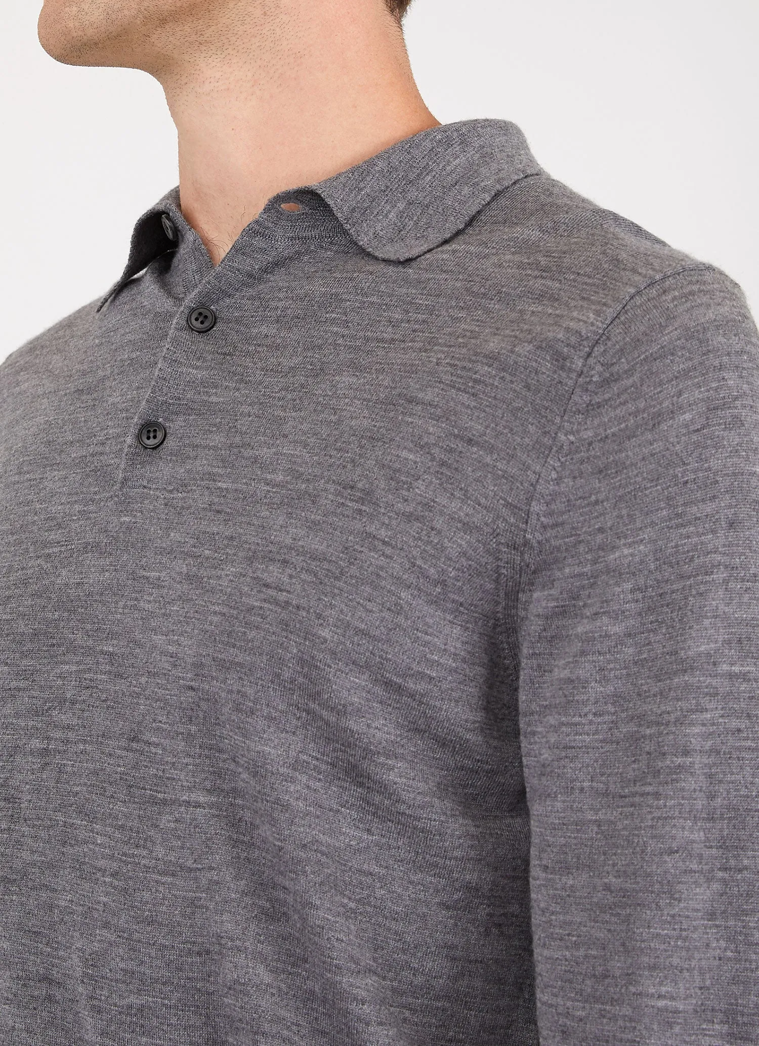 Men's Extra-Fine Merino Polo Shirt in Mid Grey Melange