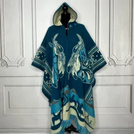 Mexican Alpaca Wool Poncho Hooded - Feathered Horse