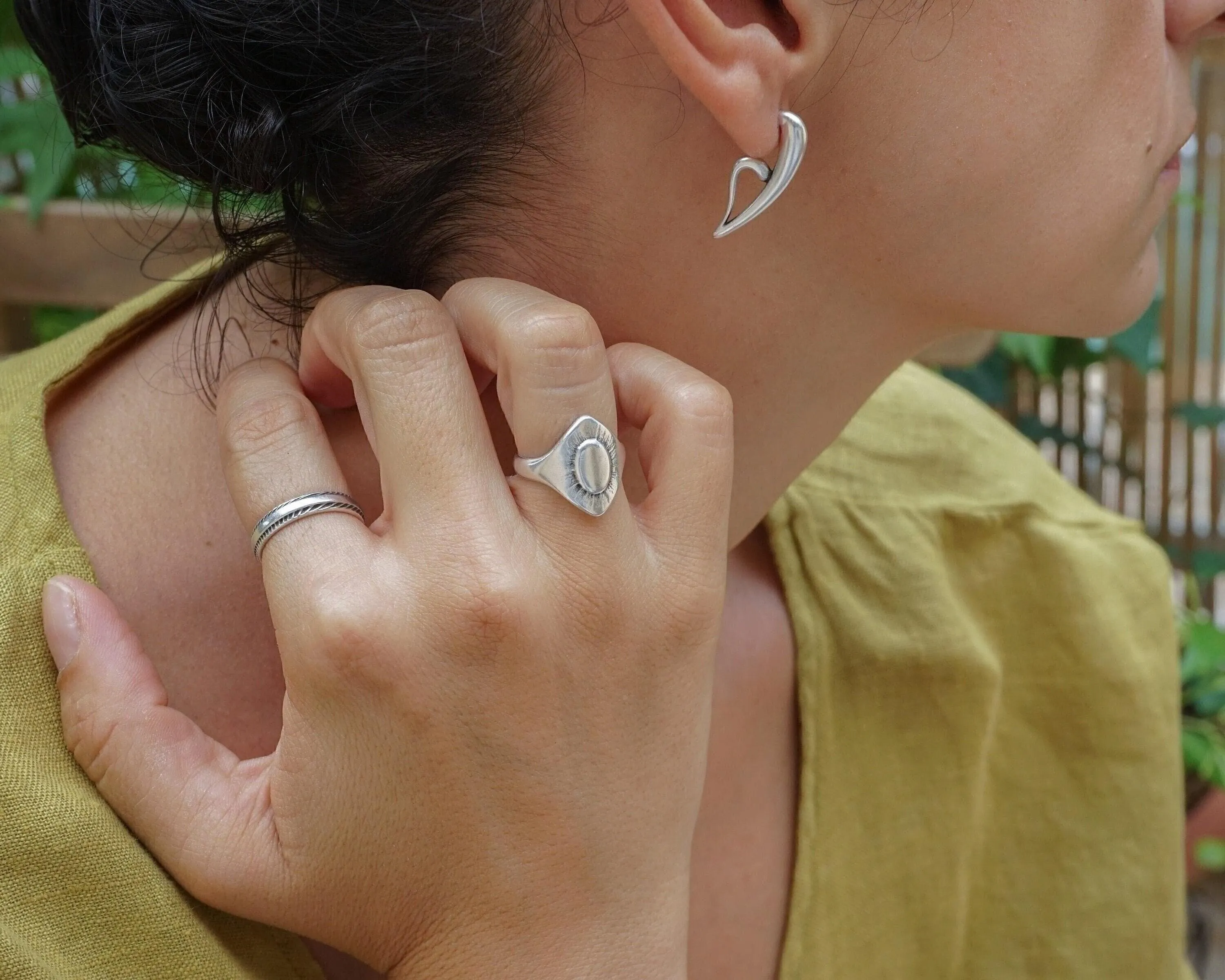 Modern Silver Half-Heart Earrings