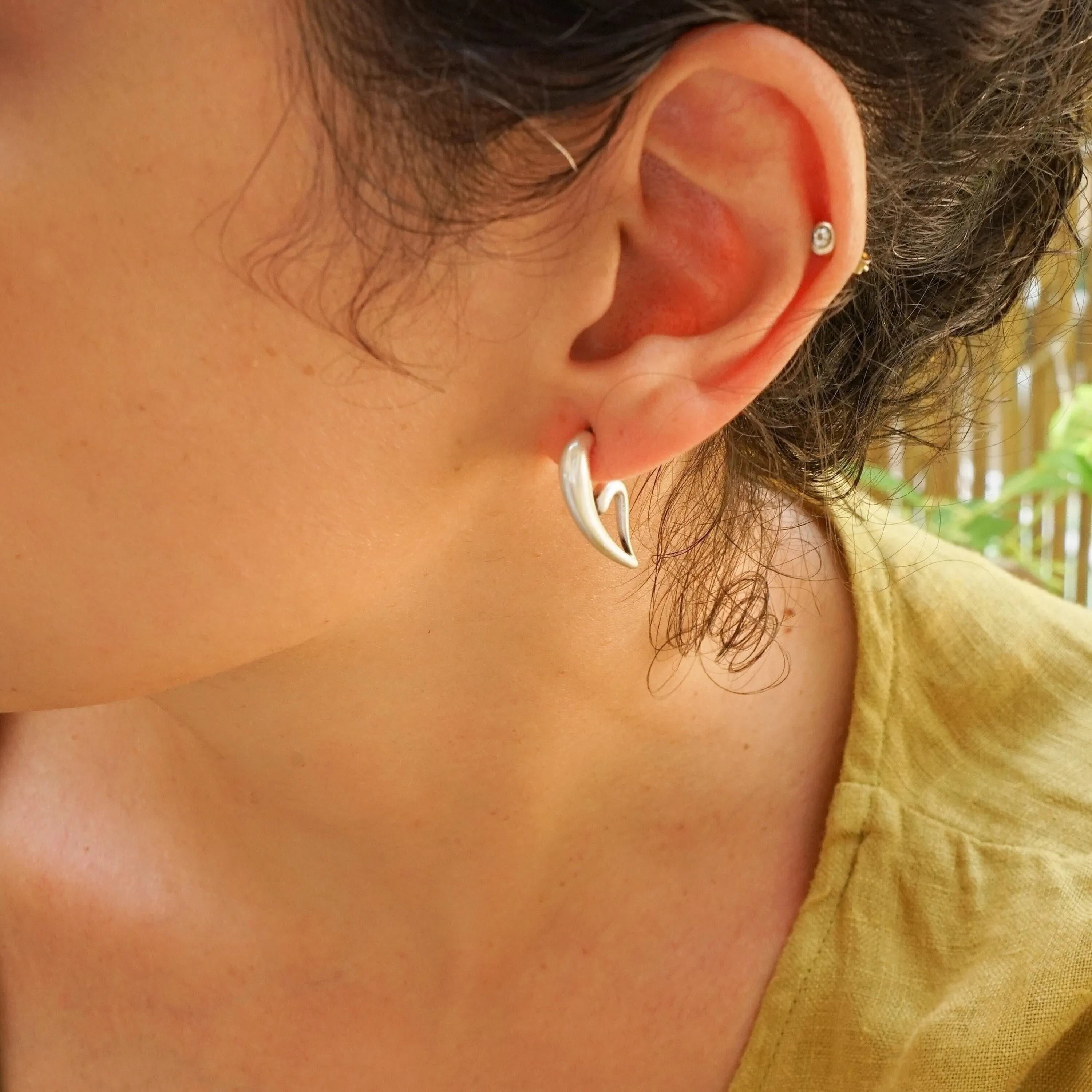 Modern Silver Half-Heart Earrings