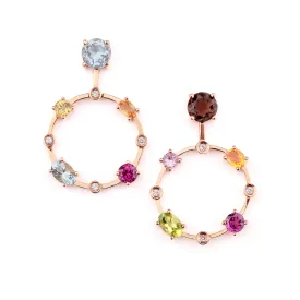 Multi coloured gemstones 18k rose gold earrings