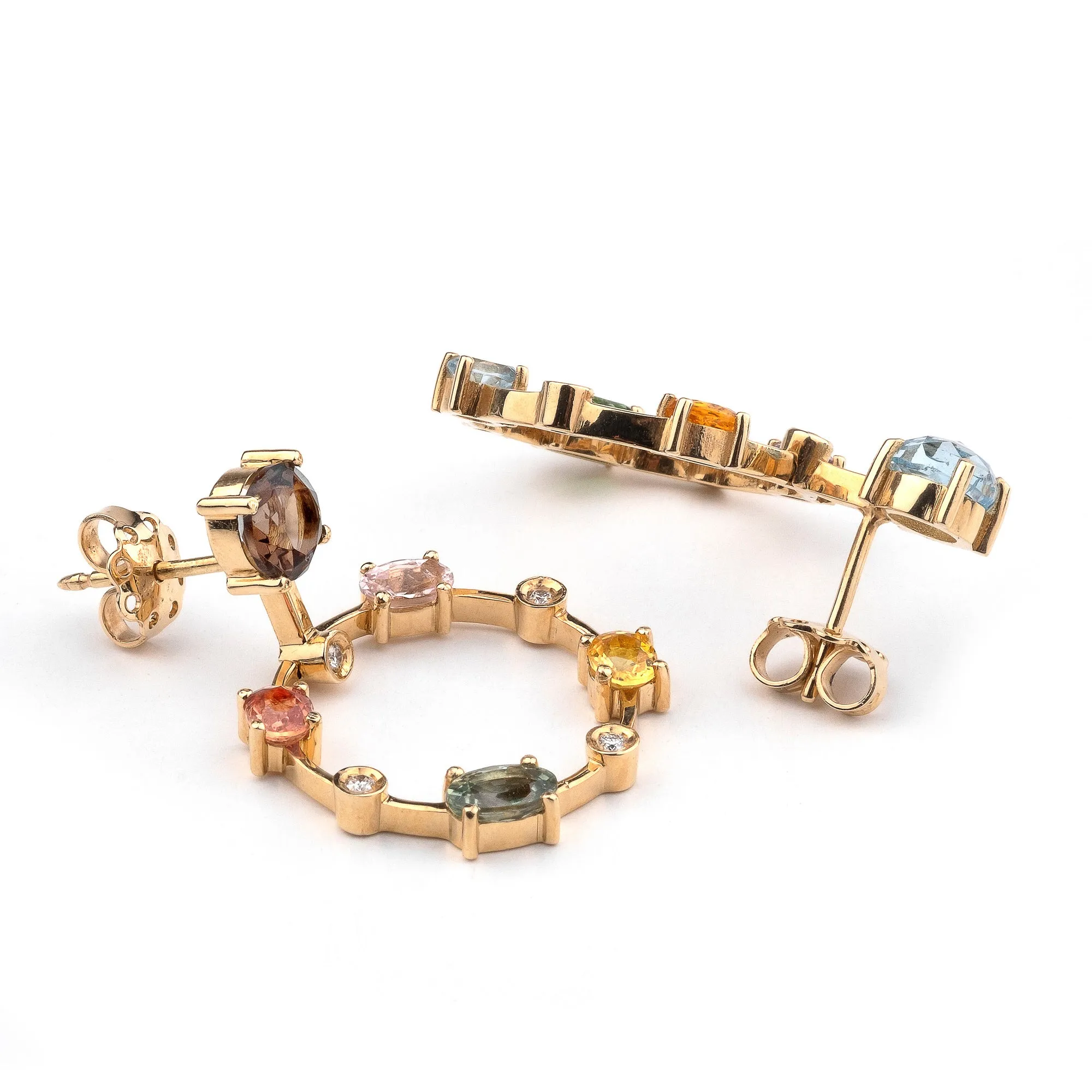 Multi coloured gemstones 18k rose gold earrings