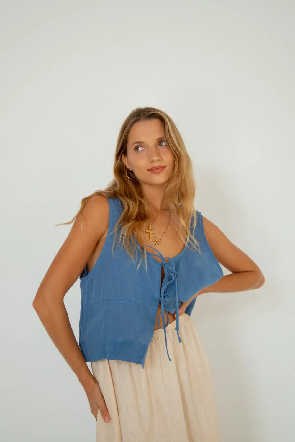 Nessa Linen Smock Top Navy