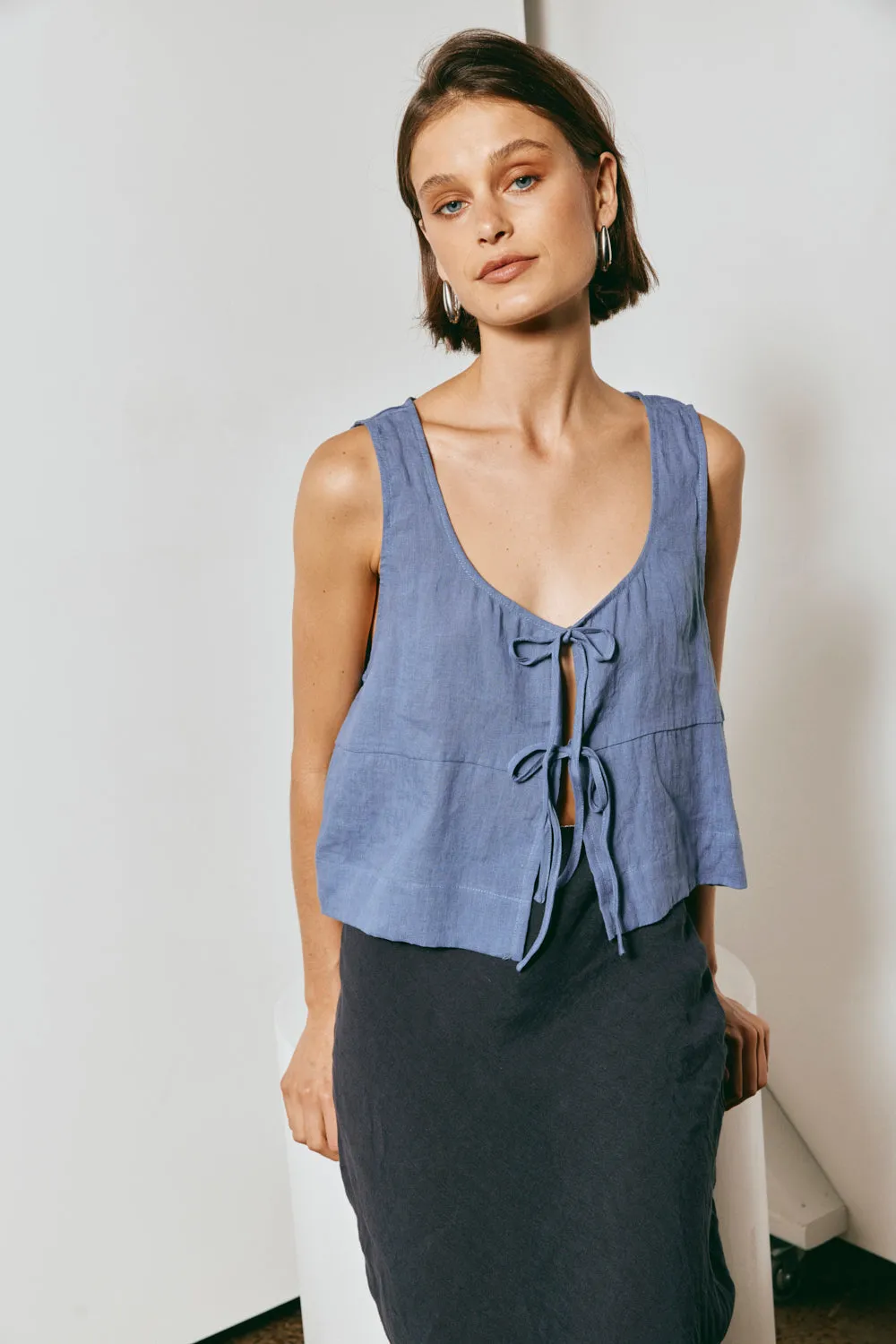 Nessa Linen Smock Top Navy