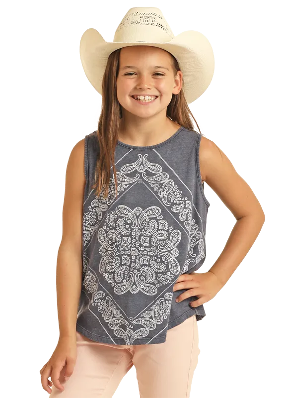 Panhandle Slim® Girls Blue Bandana Print Tank Top