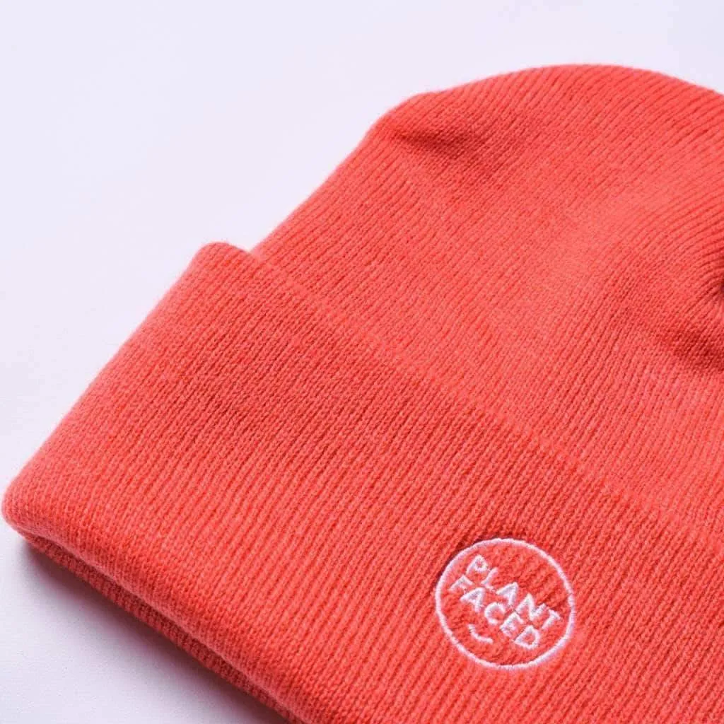 Plant Faced Beanie - Coral