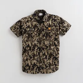 Polka Tots Cotton Camouflage Print Shirt - Brown