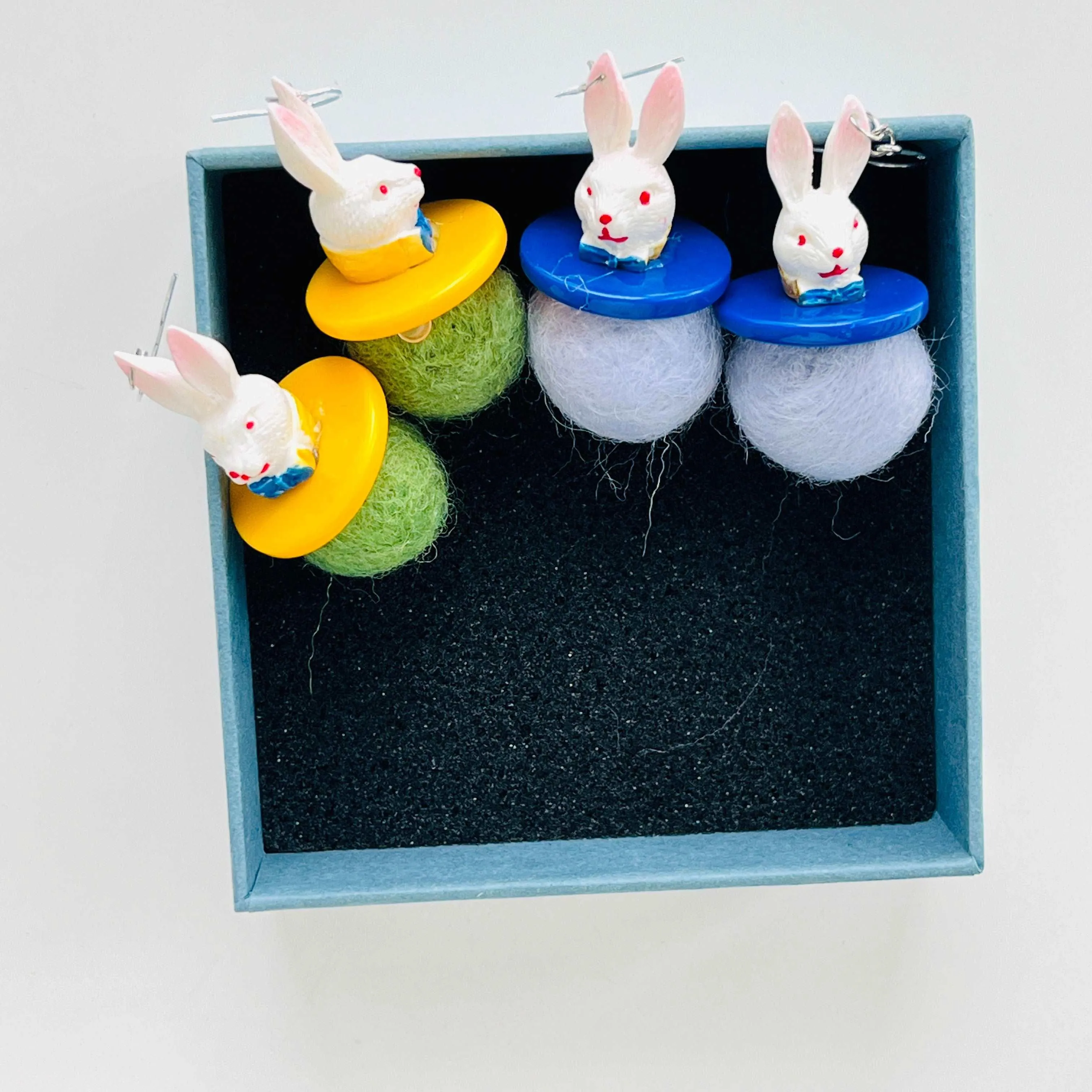 Rabbit With Wool Felt Ball Hook Earrings