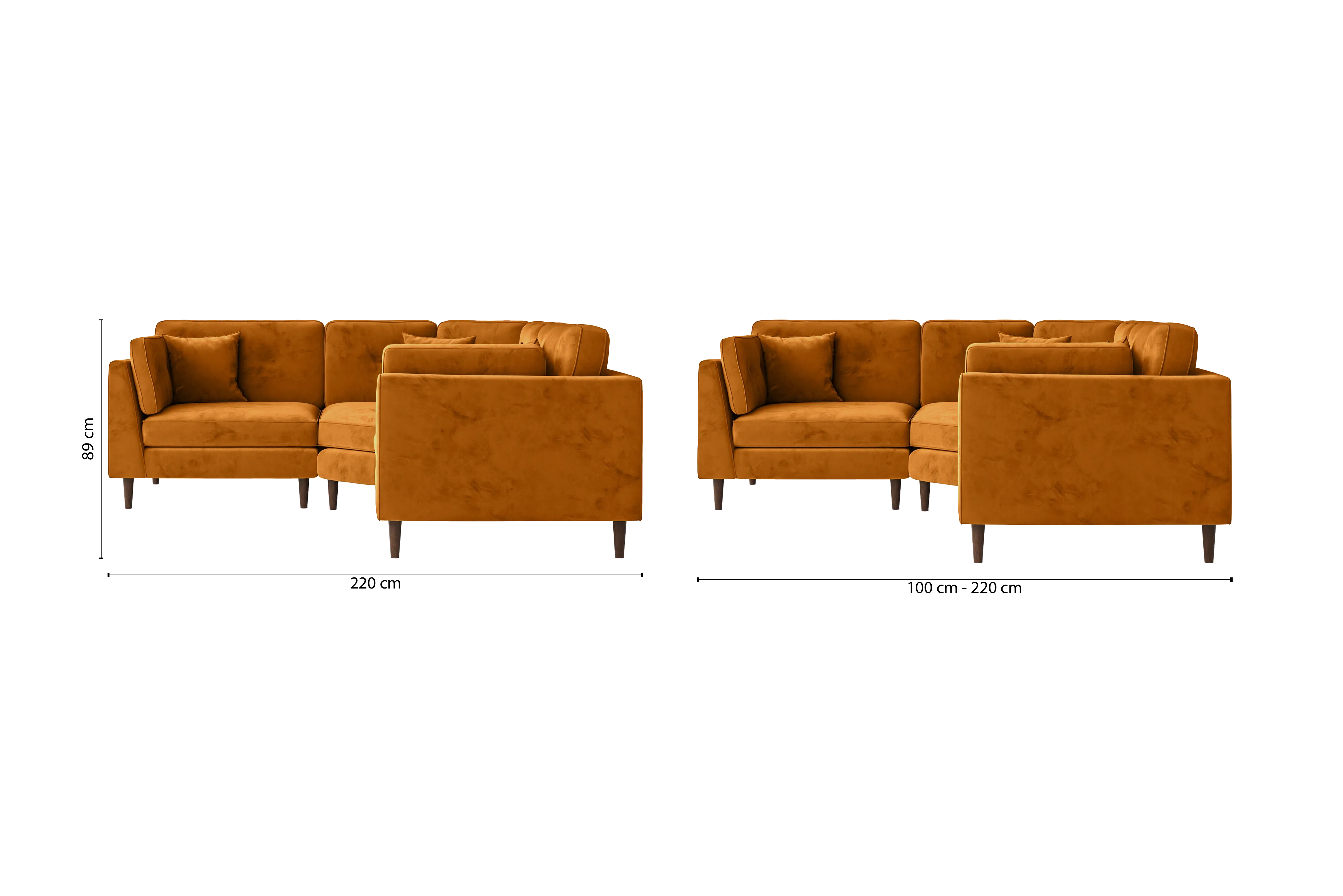 Ragusa 3 Seater Corner Sofa Gold Velvet