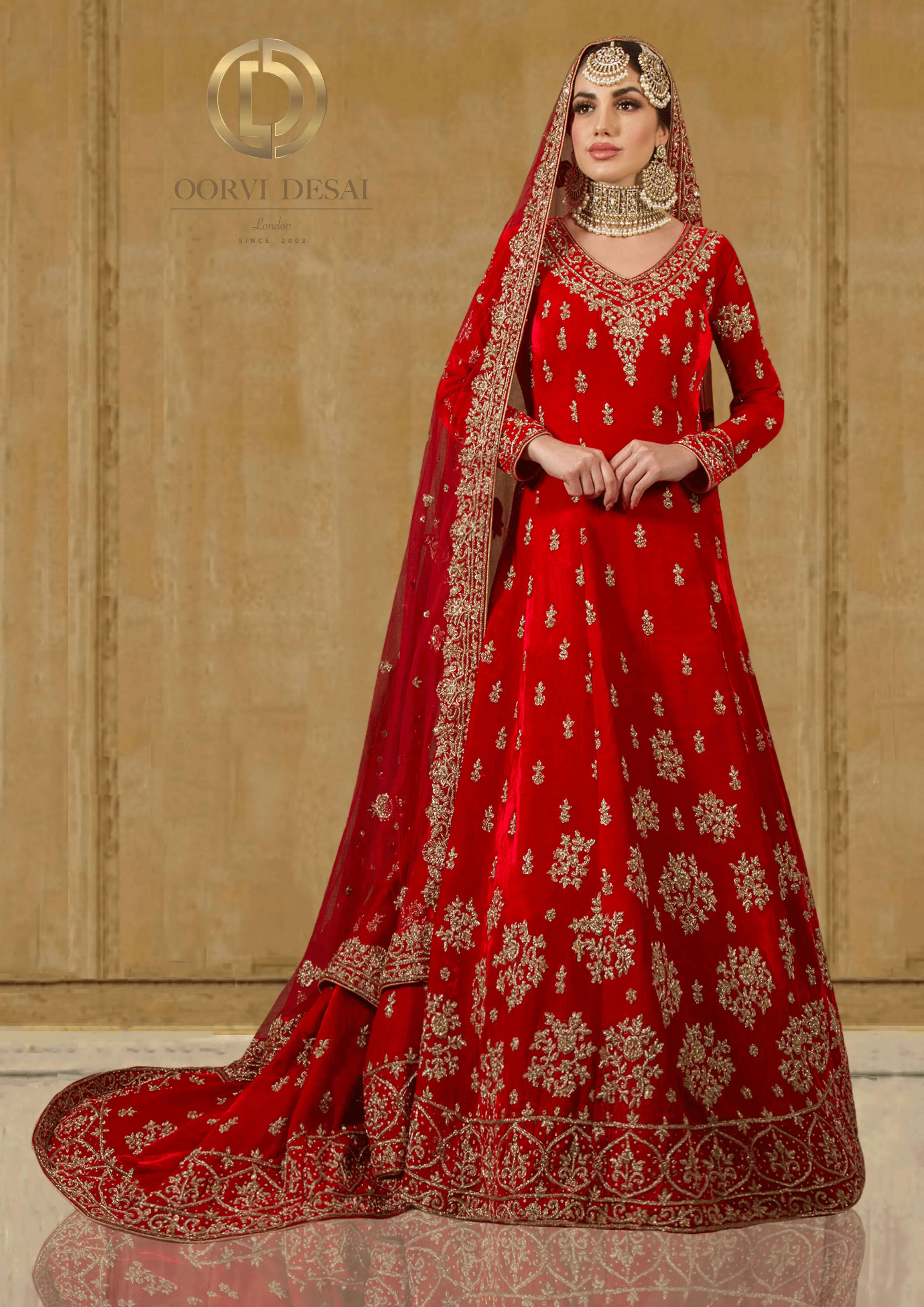 Red Velvet Wedding Bridal Trail with Red Dupatta