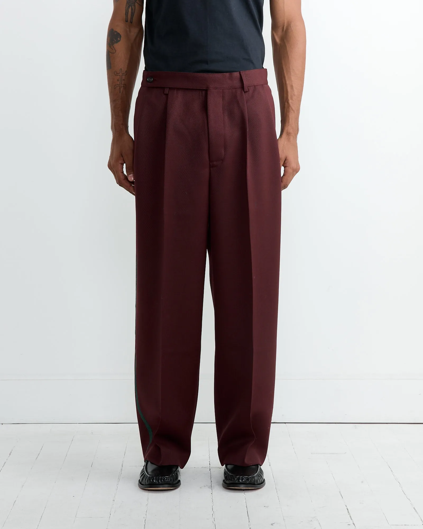 Riding Twill Braided Trouser in Burgundy