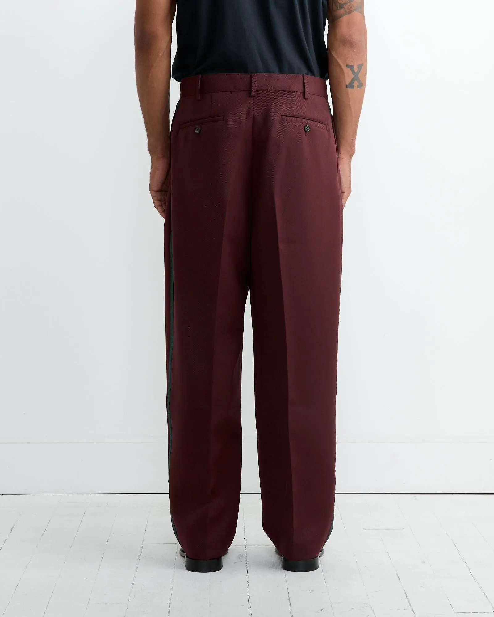 Riding Twill Braided Trouser in Burgundy