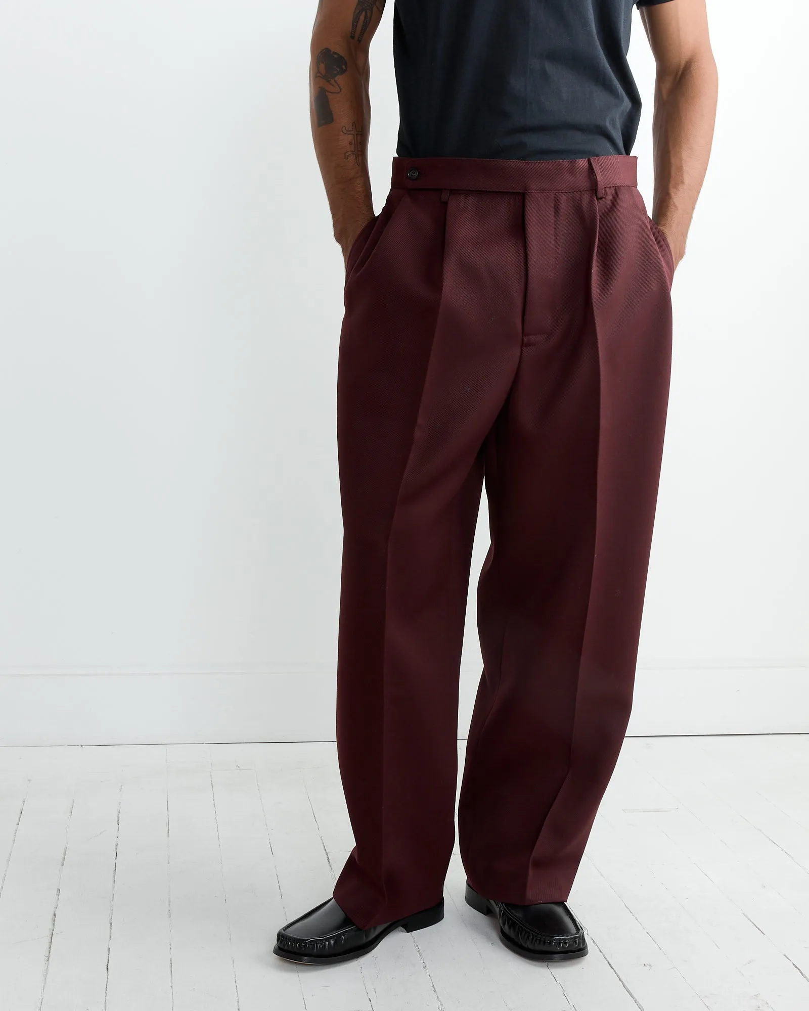 Riding Twill Braided Trouser in Burgundy