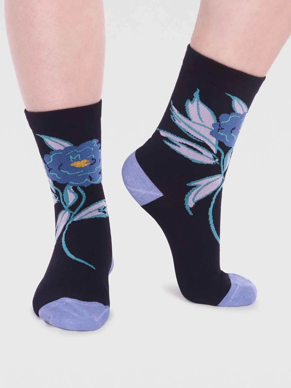 Rossa Organic Cotton Floral Sock - Black