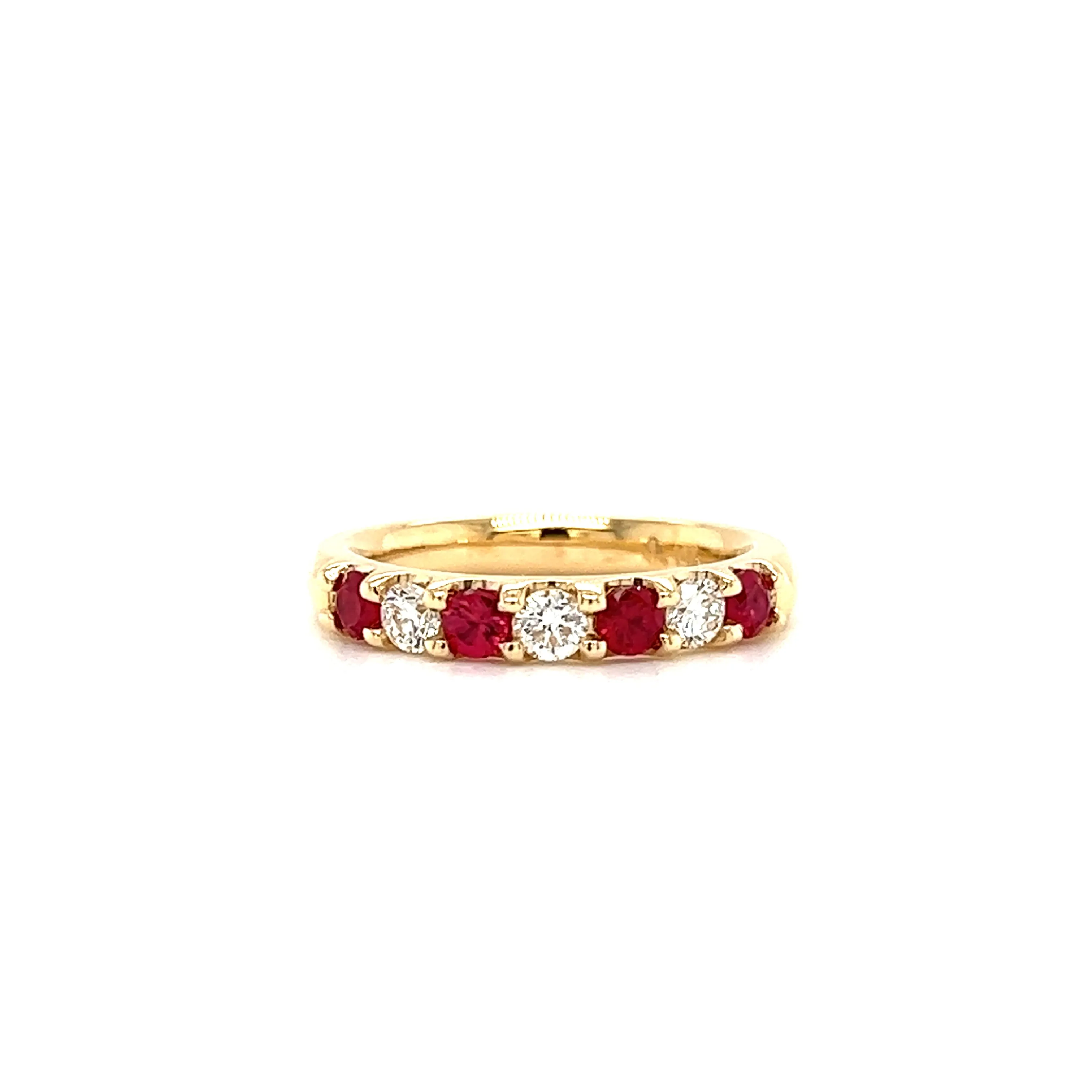 Ruby Ring with Three Diamonds in 14K Yellow Gold