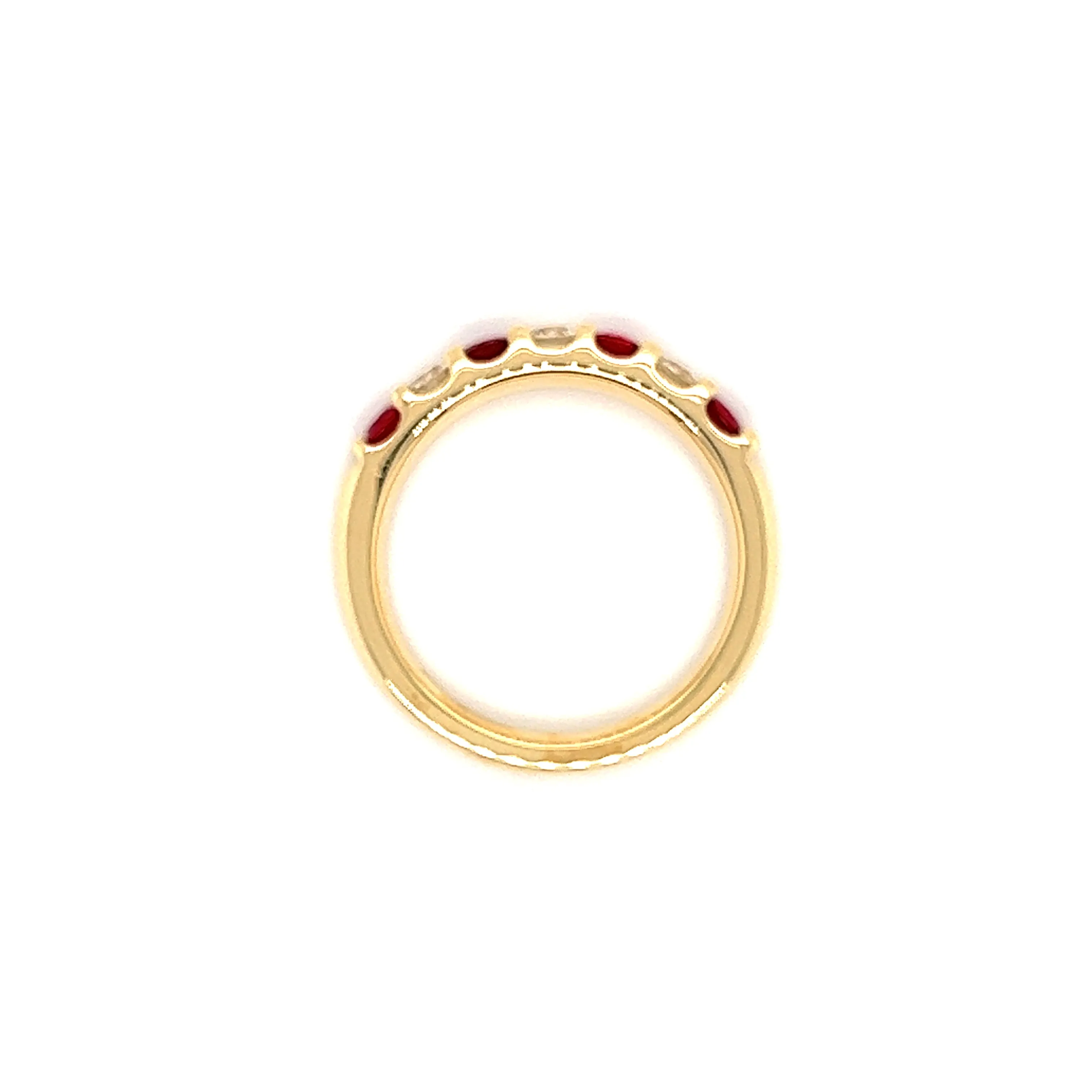 Ruby Ring with Three Diamonds in 14K Yellow Gold