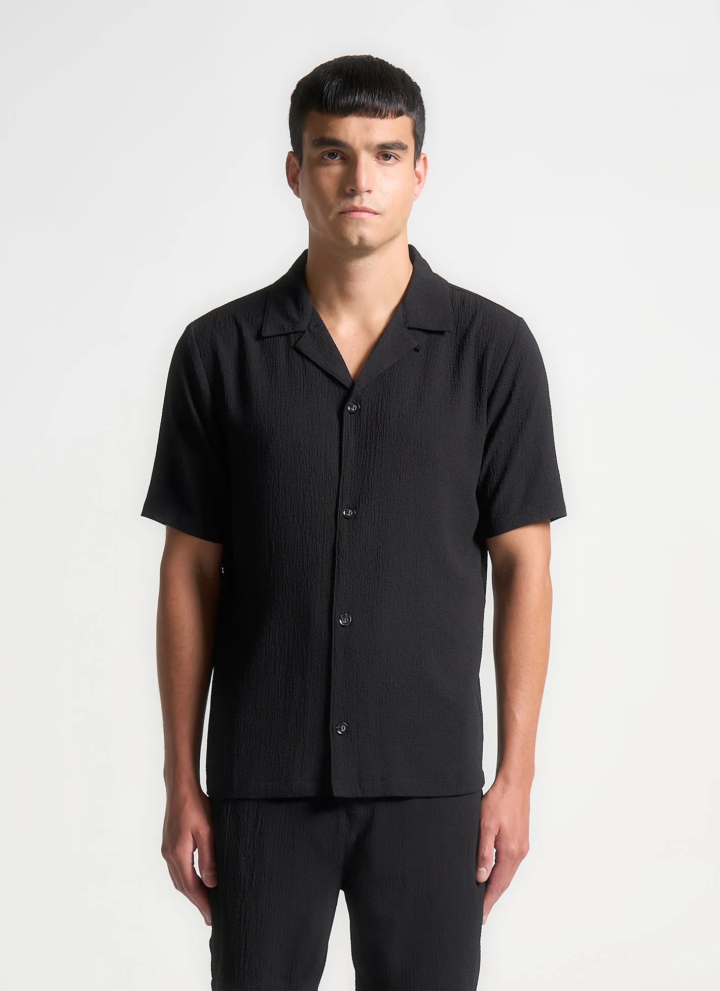 Seersucker Revere Shirt - Black