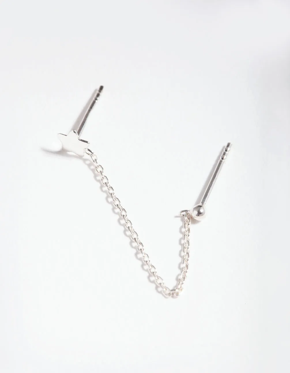 Sterling Silver Star Chain Double Stud Earrings