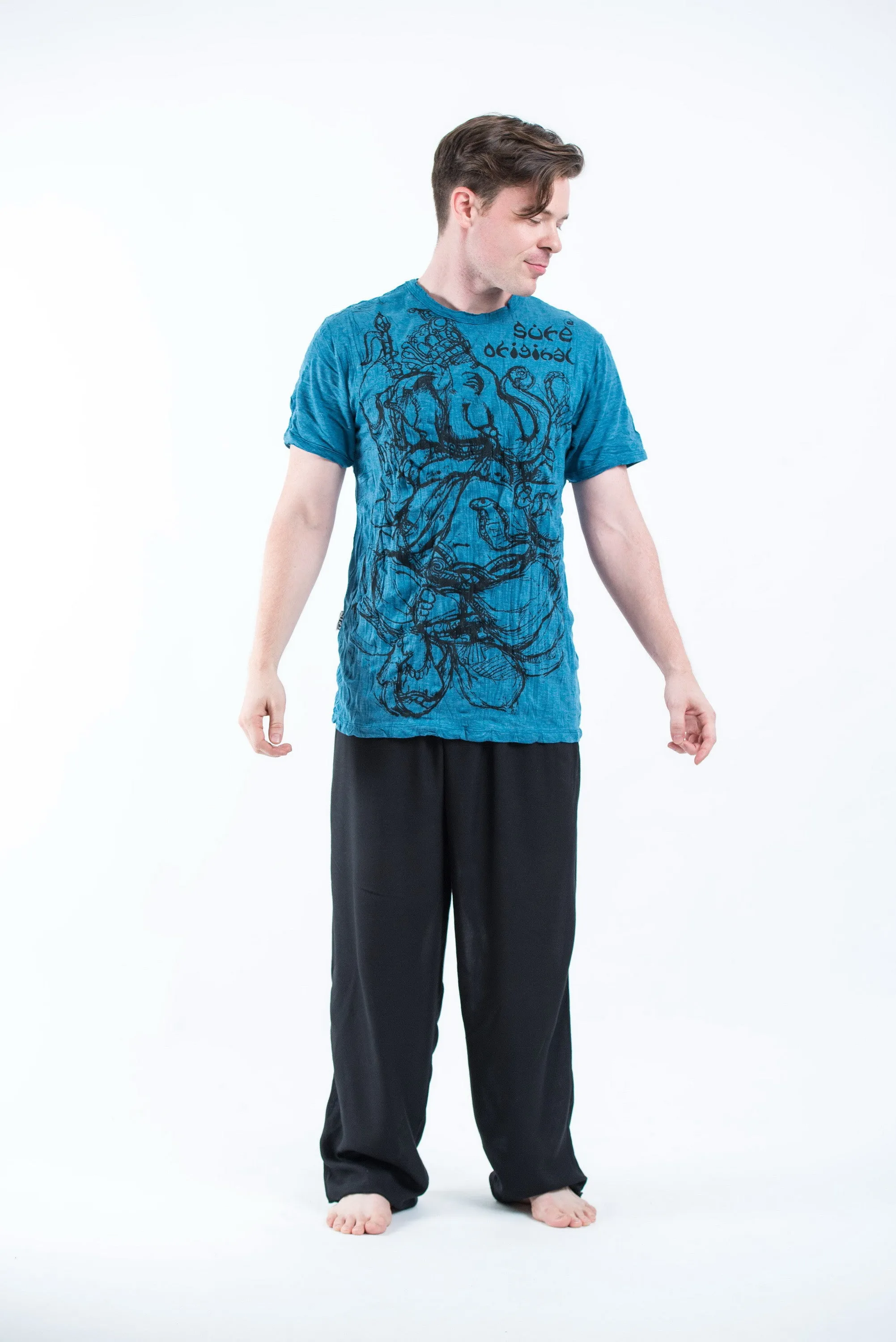 Sure Design Mens Lord Ganesh Sketch T-Shirt Denim Blue