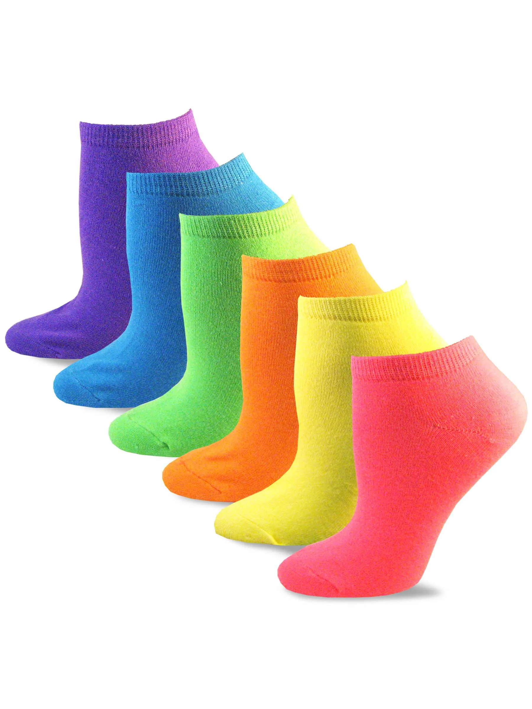 TeeHee Socks Women's Casual Acrylic No Show Solid Neon 6-Pack (10052)