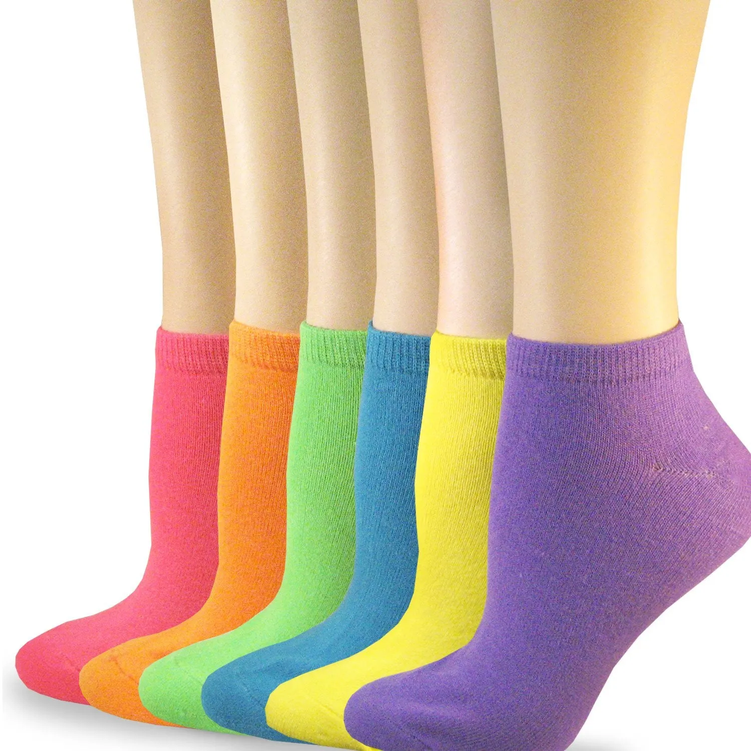 TeeHee Socks Women's Casual Acrylic No Show Solid Neon 6-Pack (10052)