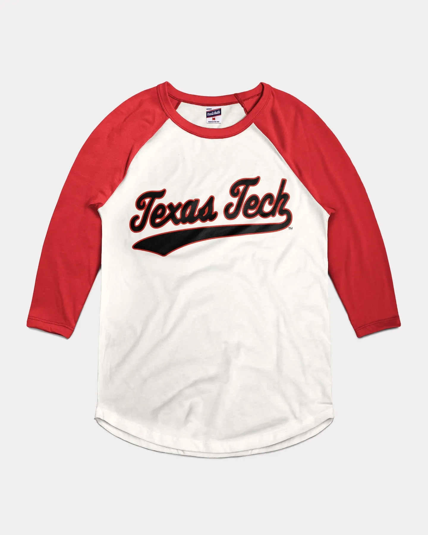 Texas Tech Baseball Script White & Red Raglan